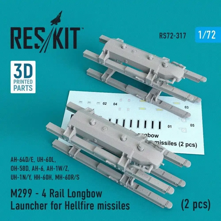 Reskit RS72-0317 M299 - 4 Rail Longbow Launcher for Hellfire 1/72