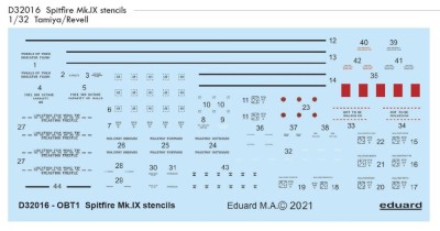 Eduard D32016 Decals Spitfire Mk.IX stencils (TAM/REV) 1/32