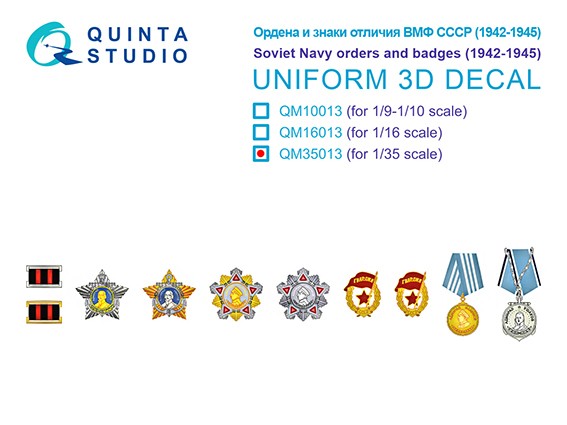 Quinta studio QM35013 Ордена и знаки отличия ВМФ СССР (1942-1945) 1/35
