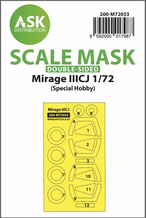 Art Scale 200-M72053 Dassault_Mirage IIICJ wheels and canopy frame paint masks inside and outside 1/72