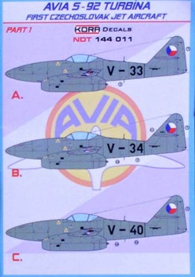 Kora Model NDT144011 Avia S-92 Turbina Part 1 декали 1/144