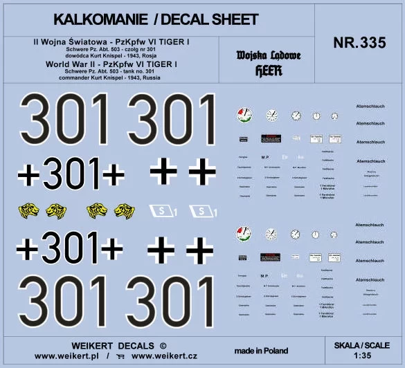 Weikert Decals 335 PzKpfw VI TIGER - '301' Kurt Knispel, Russia 1/35