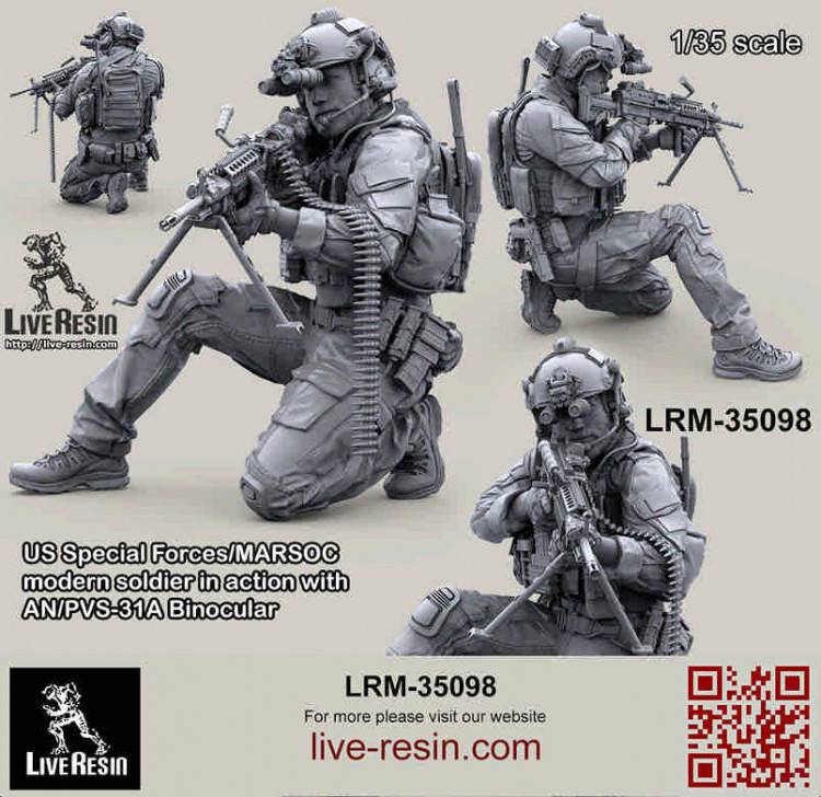 LiveResin LRM35098 Боец СОФ/МАРСОК в бинокулярных очках ночного видения - 3 1/35