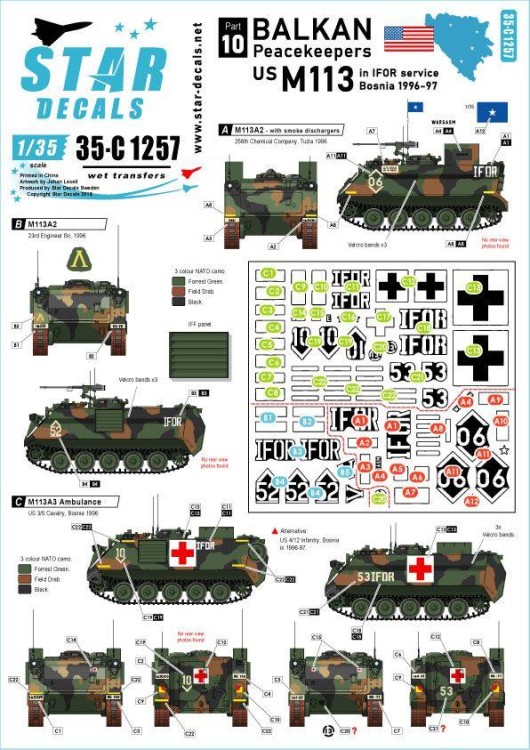 Star Decals 35-C1257 Balkan Peacekeepers #10.US M113 in IFOR service in Bosnia 1996-97 1/35