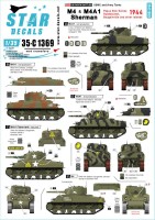 Star Decals 35-C1369 US PACIFIC WARS - 1944M4 and M4A1(mid) Sherman. Papua New Guinea, Guadalcanal, Bougainville and other Islands.USMC and Army tanks.'Sloppy Joe', 'Black Jack III', 'Lucky Legs II', 'Bloody Betty' 1/35