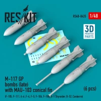 Reskit RS48-435 M-117 GP bombs (late) w/ MAU-103 conical fin 1/48