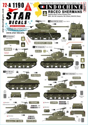 Star Decals 72-A1190 Indochine # 6 R.B.C.E.O Shermans M4, MA1, M4 Composite, M4(105mm), M4A1E8(76mm) Sherman 1/72