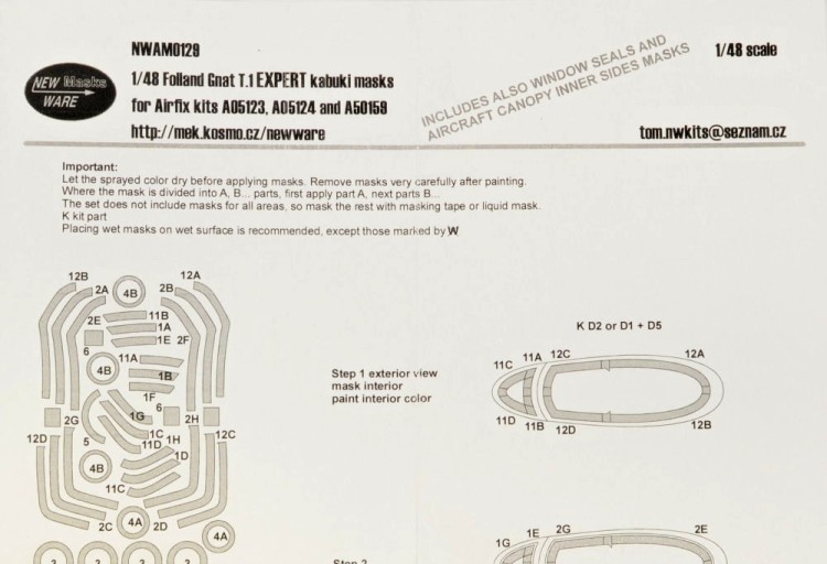 New Ware NWA-M0129 Mask Folland Gnat T.1 EXPERT (AIRFIX) 1/48