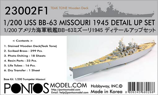Pontos model 23002F1 USS BB-63 Missouri 1945 Detail up set (Teak tone deck) 1/200