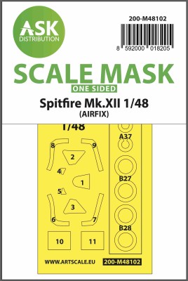 Art Scale 200-M48102 Supermarine Spitfire Mk.XII wheels and canopy frame paint mask (outside only) 1/48