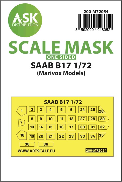 Art Scale 200-M72054 Saab B17 one-sided painting (outside only) express mask 1/72