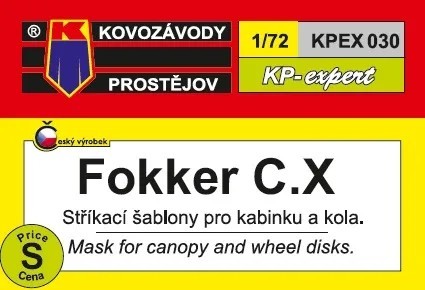 Kovozavody Prostejov EX030 Canopy&wheel mask Fokker C.X 1/72