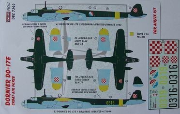 Kora Model DEC7244 Dornier Do-17E (Croatian Air Force) декали декали 1/72