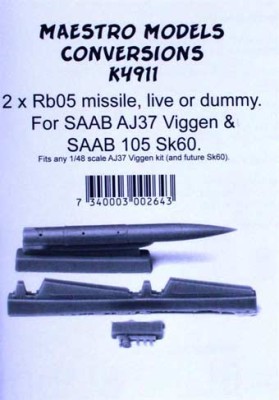 Maestro Models MMCK-4911 1/72 Rb05 missile for SAAB AJ37 Viggen (2 pcs.)
