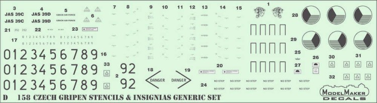 Model Maker Decals D72158 Gripen Stencils & insignias generic set 1/72