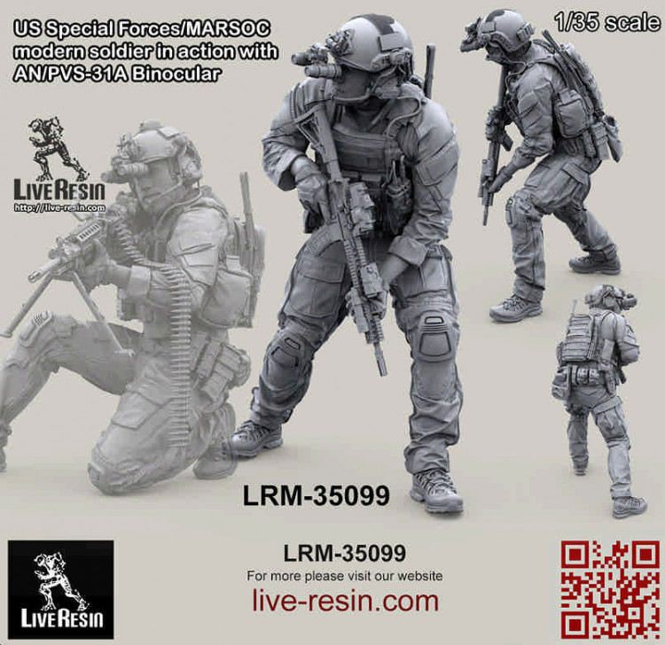 LiveResin LRM35099 Боец СОФ/МАРСОК в бинокулярных очках ночного видения - 4 1/35