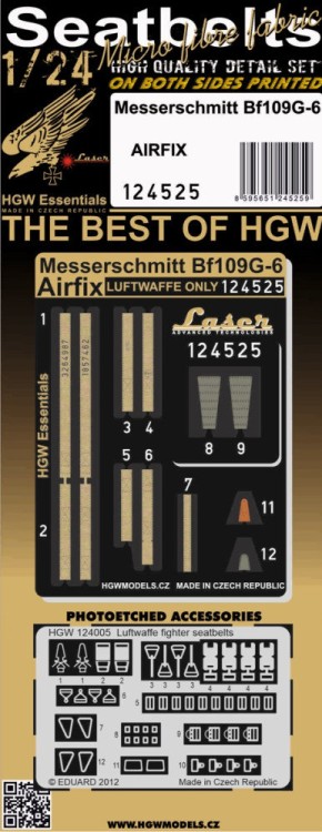 HGW 124525 Seatbelts Messerschmitt Bf 109G-6 (AIRF) 1/24