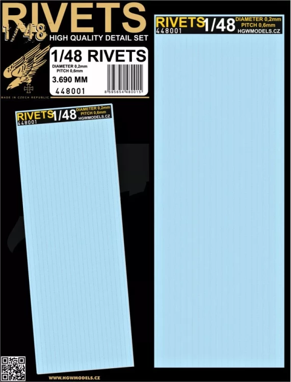 HGW 448001 Rivets 3690 mm (diameter 0,2mm, pitch 0,6mm) 1/48