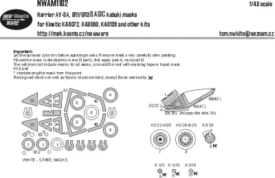 New Ware NWA-M1102 Mask Harrier AV-8A, GR1/GR3 BASIC (KIN) 1/48
