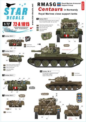 Star Decals 72-A1015 Royal Marines Close Support tanks. Compass scales for 2 complete models. RMASG Centaurs in Normandy 1/72