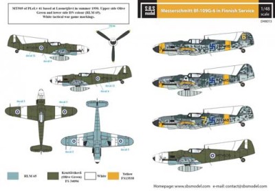 Sbs Model D48013 Декаль Bf-109G-6 in Finnish service 1/48