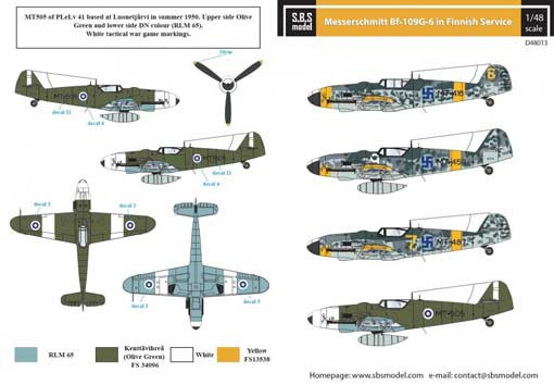 SBS model D48013 Декаль Bf-109G-6 in Finnish service 1/48