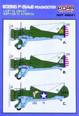 Kora Model NDT48041 P-26A/B Peashooter Last USAAF Service декали 1/48