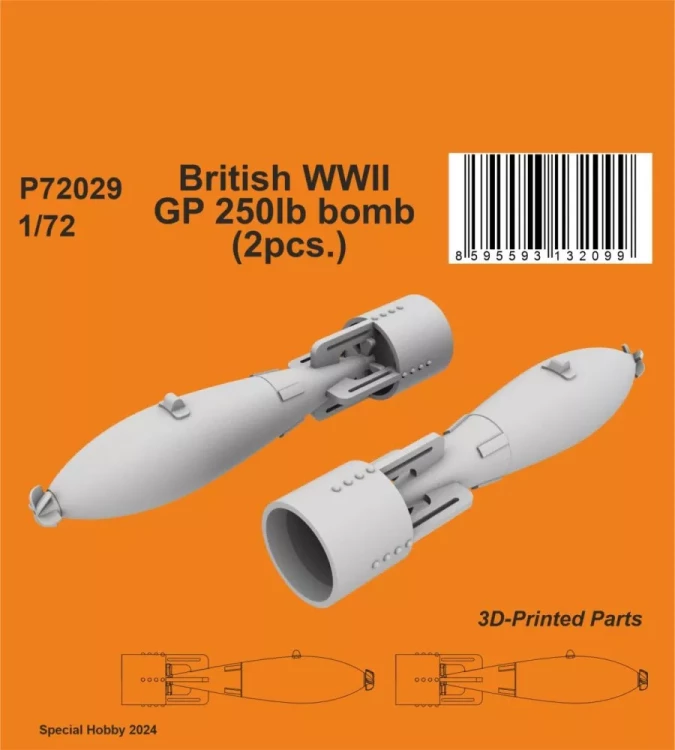 CMK P72029 British WWII GP 250lb. bomb, 2 pcs. (3D-Pr.) 1/72