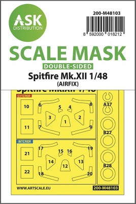 Art Scale 200-M48103 Supermarine Spitfire Mk.XII wheels and canopy frame paint masks (inside and outside) 1/48