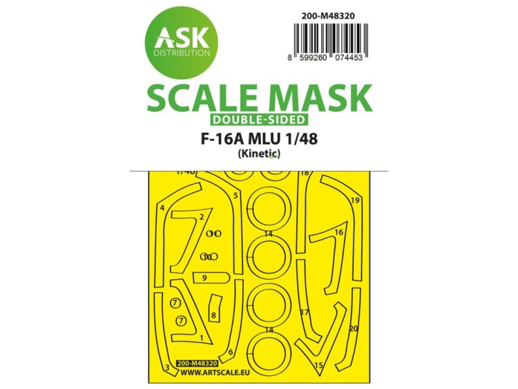 Art Scale 200-M48320 F-16A MLU double-sided fit and self adhesive express mask for Kinetic 1/48