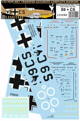 HGW 232090 Decals Bf 109E-7 Trop, El Daba - Libya 1942 1/32