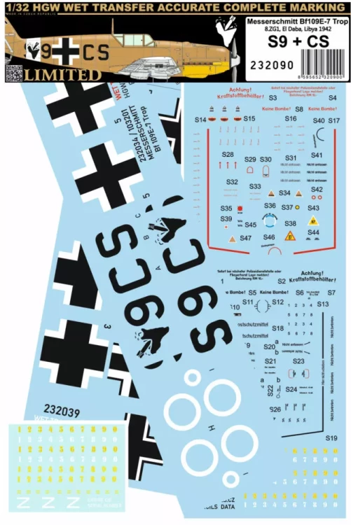 HGW 232090 Decals Bf 109E-7 Trop, El Daba - Libya 1942 1/32