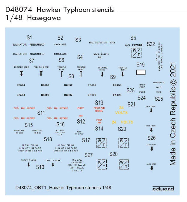 Eduard D48074 Hawker Typhoon stencils (HAS) декали 1:48