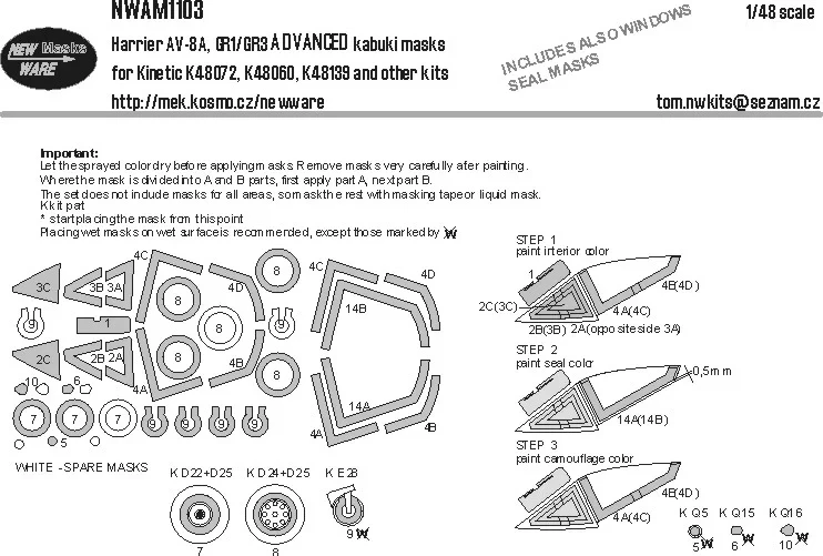 New Ware NWA-M1103 Mask Harrier AV-8A, GR1/GR3 ADVANCED (KIN) 1/48