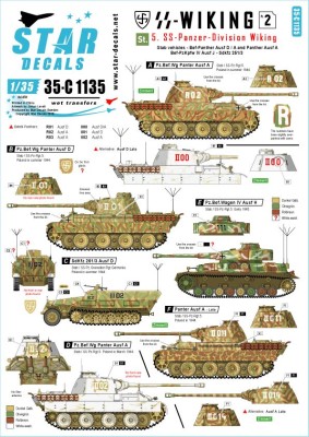 Star Decals 35-C1135 5. SS-Pz.Div. Wiking. Stab (HQ) vehicles. Panther Pz.Kpfw.V Ausf.A, Bef-Panther Ausf.D and Ausf.A, Bef-Pz.Kpfw.IV Ausf.H, German Sd.Kfz.251/3.SS-Wiking # 2 1/35