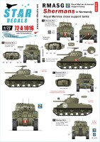 Star Decals 72-A1016 Royal Marines Close Support tanks. Compass scales for 2 complete models. RMASG Shermans in Normandy. Sherman Mk.V 1/72