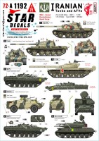 Star Decals 72-A1192 Iranian Tanks and AFVs # 2 Iran Revolutionary Guard - IRGC ZSU-23-4M Shilka, T-55, Type 59 MBT, T-72M, BMP-1, BRDM-2 1/72