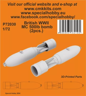 CMK P72030 British WWII MC 500lb. bomb, 2 pcs. (3D-Pr.) 1/72