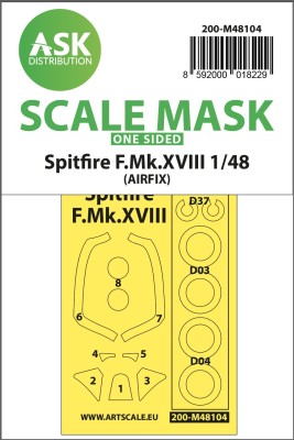 Art Scale 200-M48104 Supermarine Spitfire F Mk.XVIII wheels and canopy frame paint mask (outside only) 1/48