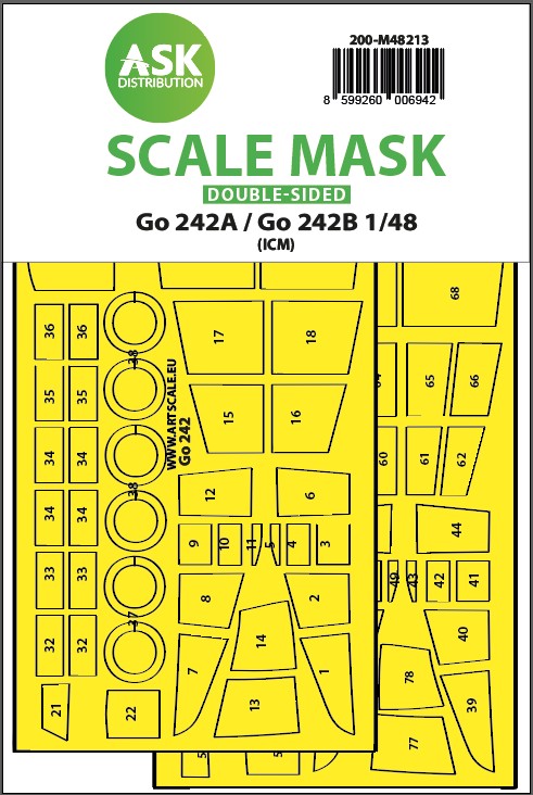 Art Scale 200-M48213 Gotha Go-242A / Go-242B wheels and canopy frame paint mask (inside and outside) 1/48