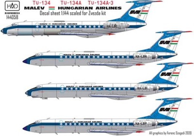 HAD 144058 Decal Tu-134/134A/134A-3 MAL?V 1/144