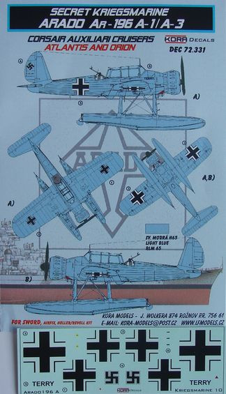 Kora Model DEC72331 Ar-196A-1/A-3 (ATLANTIS AND ORION) декали декали 1/72