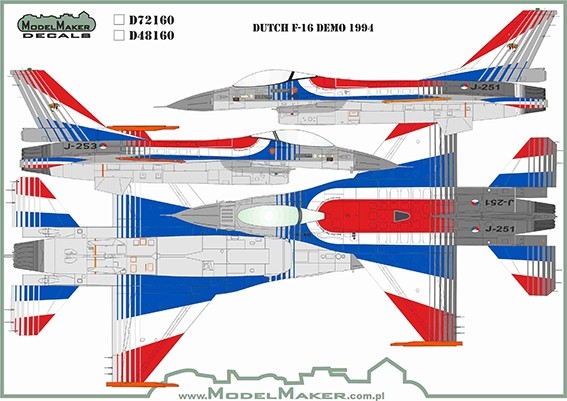 Model Maker Decals D72160 Dutch General-Dynamics F-16A Fighting Falcon Demo 1994 1/72