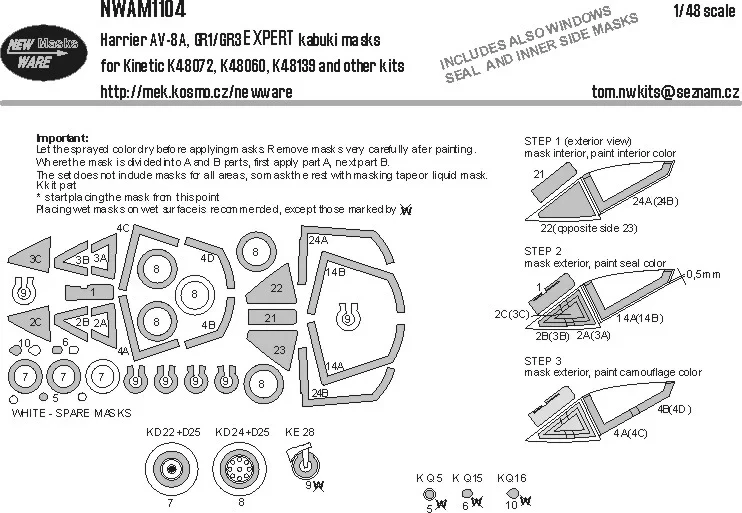 New Ware NWA-M1104 Mask Harrier AV-8A, GR1/GR3 EXPERT (KIN) 1/48