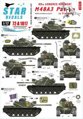 Star Decals 72-A1017 M48A3 Patton.69th Armored Regiment in Vietnam 1/72