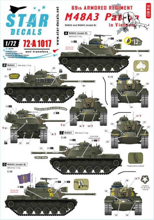 Star Decals 72-A1017 M48A3 Patton.69th Armored Regiment in Vietnam 1/72