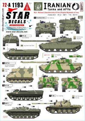 Star Decals 72-A1193 Iranian Tanks and AFVs # 3 NLA - National Liberation Army / Mujahedin Chieftain Mk 5, MT-LB, BMP-1, T-55, M577 Command Post 1/72