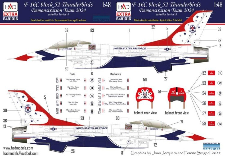 HAD E481016 Decal F-16C bl.52 Thunderbirds Dem.Team 2024 1/48