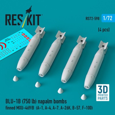 Reskit 72598 BLU-1B (750 lbs) napalm bombs MXU-469/B (4x) 1/72
