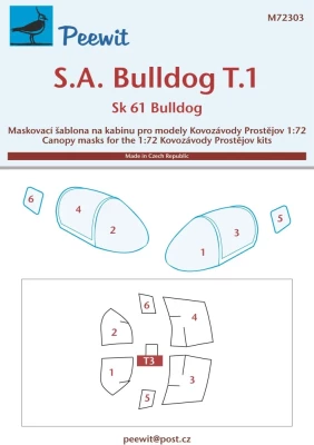 Peewit M72303 Canopy mask SA Bulldog T.1/Sk 61 Bulldog (KP) 1/72